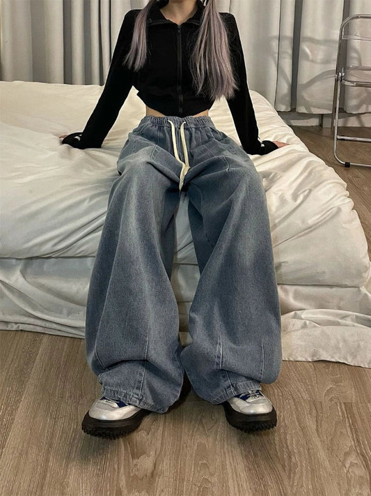 High Waist Elastic Oversized Denim Jeans
