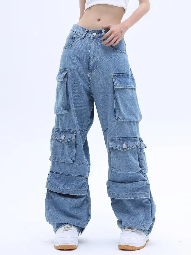 Vintage Multi-pocket Cargo Wide Leg Jeans