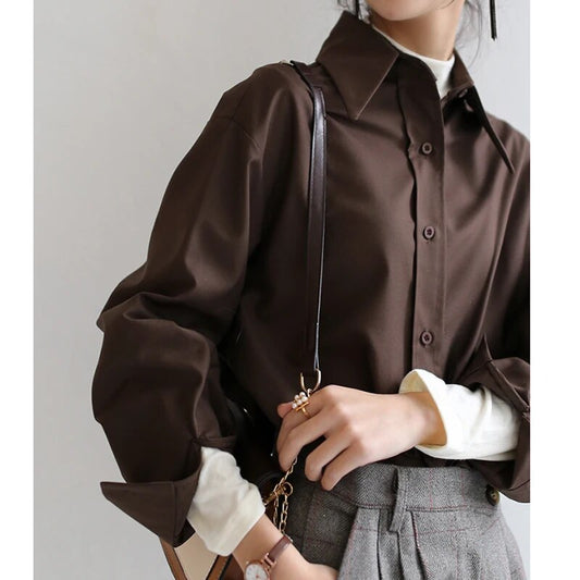 Blusa elegante holgada con cuello y botones para mujer | Ideal para primavera/verano