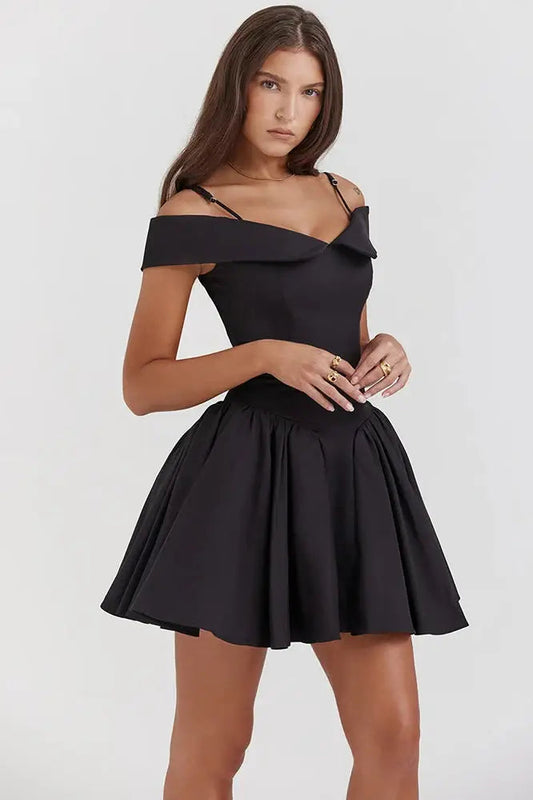Off-Shoulder Mini Dress with Spaghetti Straps