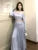 Autumn Women’s Solid Two-piece Skirt Set Slash Neck Cropped Top High Waist Long Skirt Korean Fashion Ladies Outfits Streetwear