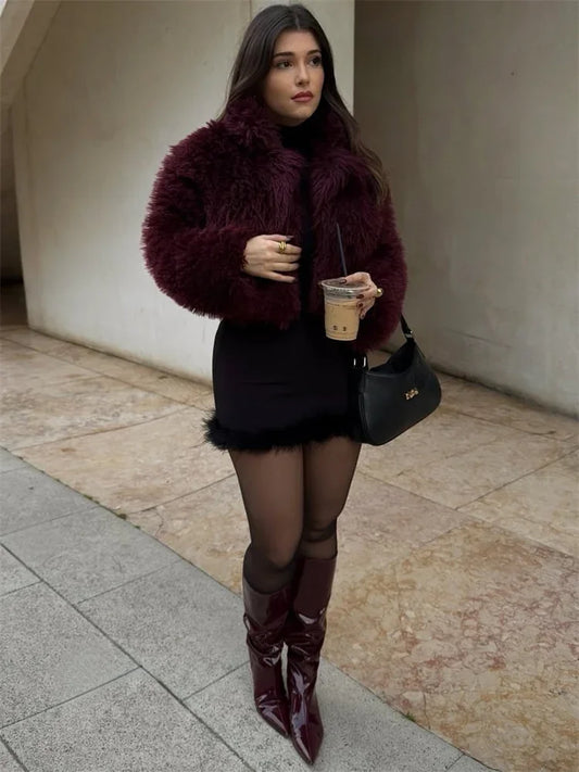 Winter Female Fur Feather Overcoat Loose Patchwork Long Sleeve Lapel Solid Casual Streetwear Women’s Luxury 2025 Coat New