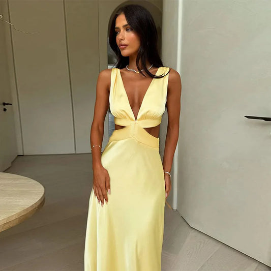 Hollow Slit High Waist Maxi Party Dress