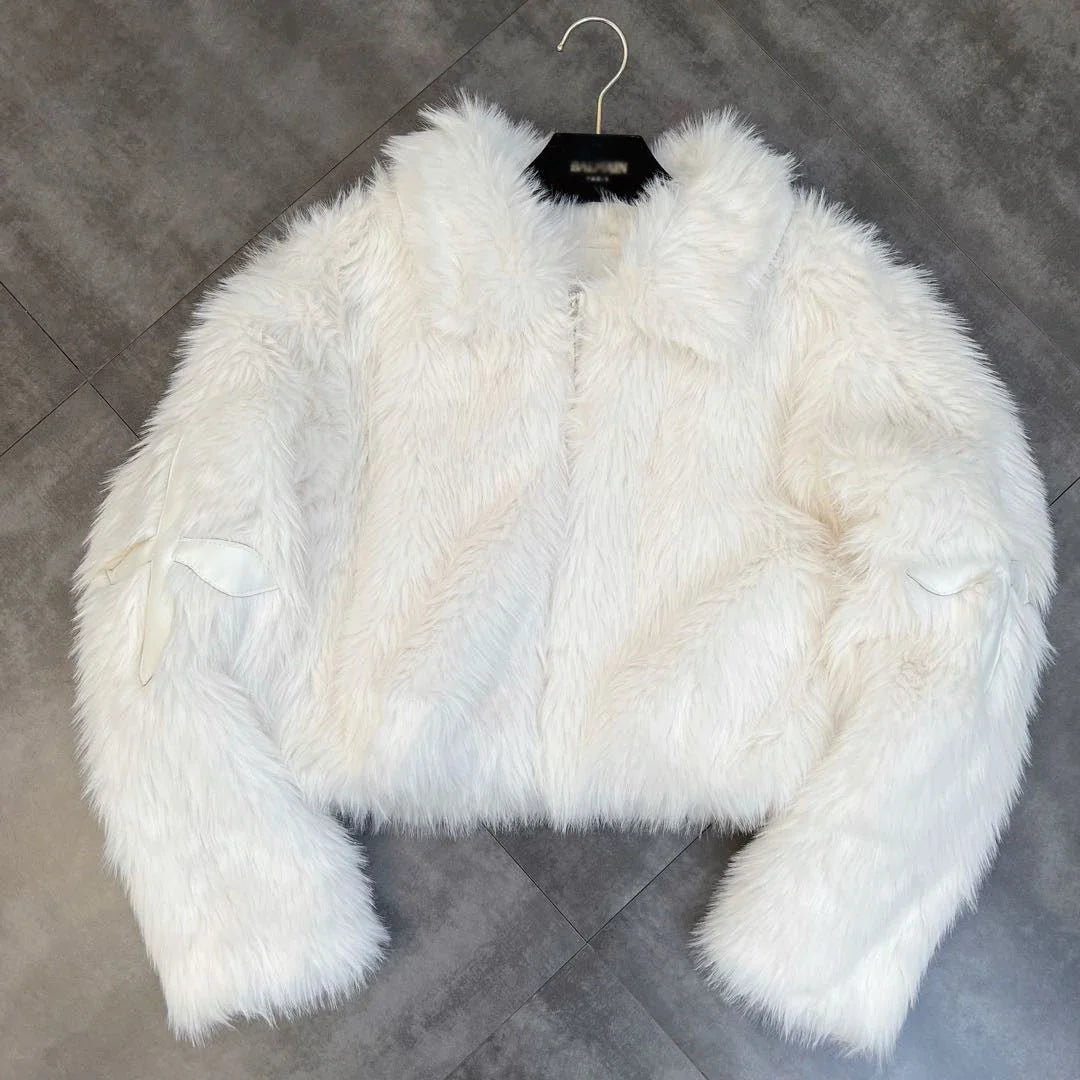 Cotton Lapel Patch Cross Fur Coat