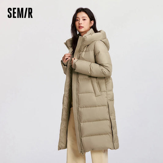 Down Jacket Women Long Length Hooded Slit Loose New Winter Water-Repellent Goose Down Clothing