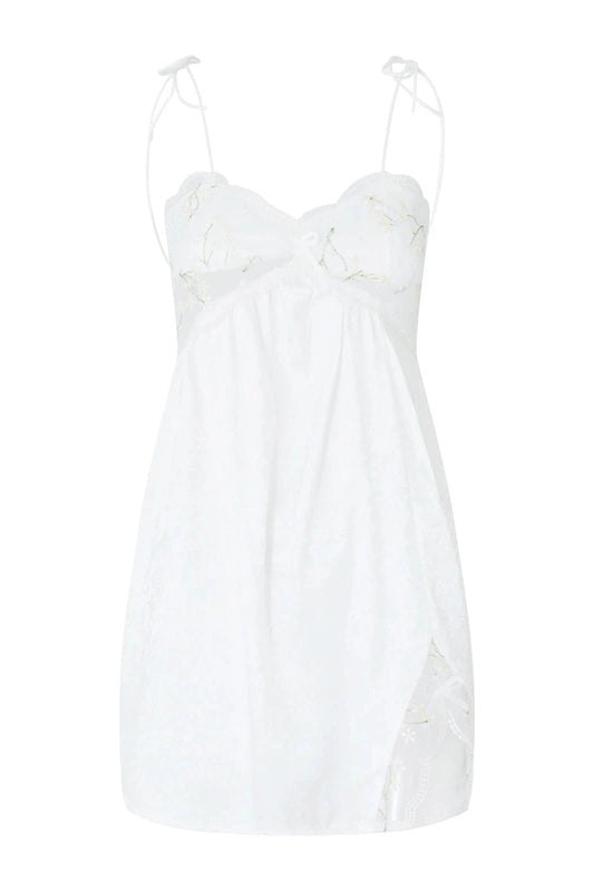 Sleeveless Lace Backless V Neck Mini Dress with Slit