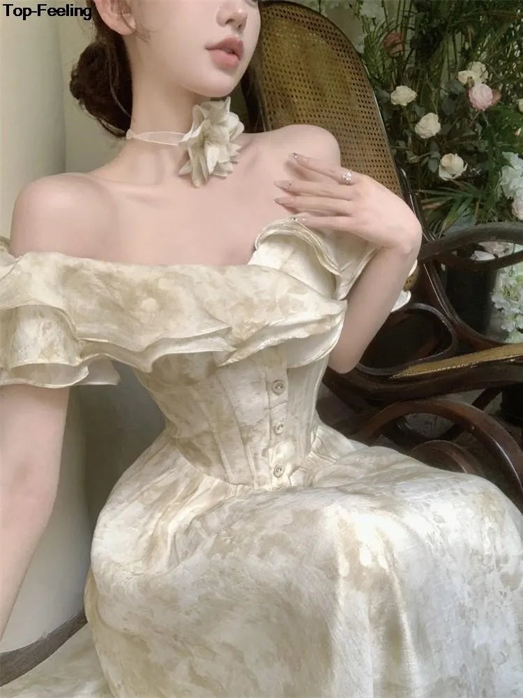 Summer New Floral Midi Dresses for Women Elegant Casual Birthday Party Dress Vintage Chic A-Line Prom Robe Wedding Vestido Mujer