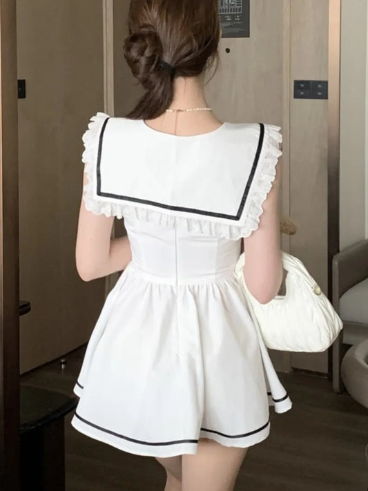 Summer Preppy Spaghetti Strap Mini Dresses for Women With Shawl 2000s Party Dress One-Piece Y2k Korean Fashion Vestidos Mujer