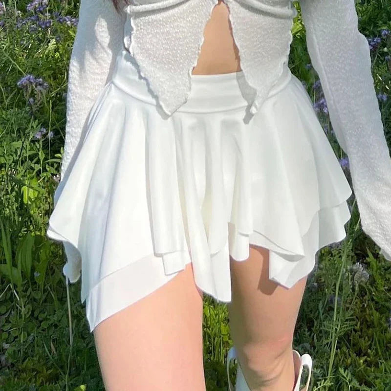 Voguable Asymmetrical A-line Pleated Mini Skirt Low Waist Fairycore Sweet Short Skirts Aesthetic Cute Coquette Outfit Y2K Women