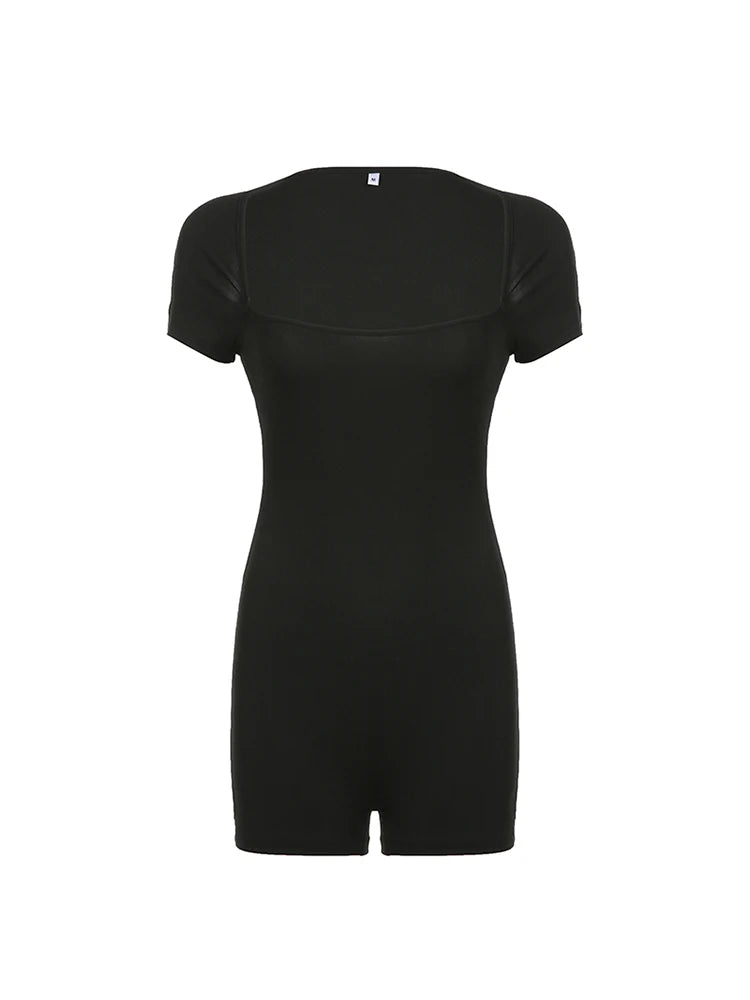 Backless Square Collar Skinny Short Sleeve Bodycon Rompers Womens Playsuits