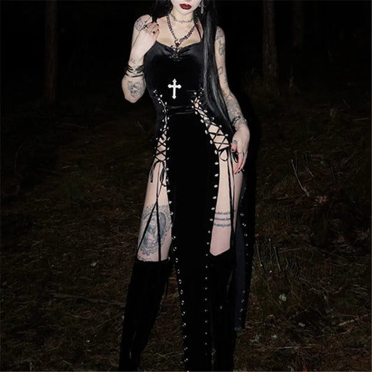 High Split Hem Grunge Midi Dress