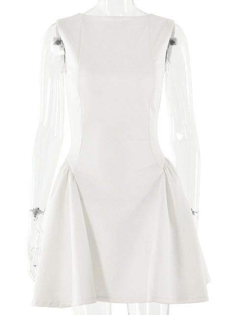 Elegant Sleeveless Folded Bodycon Skirt Women Sexy Backless Tight Party Club Evening Dress Slim Autumn/Winter Vestido