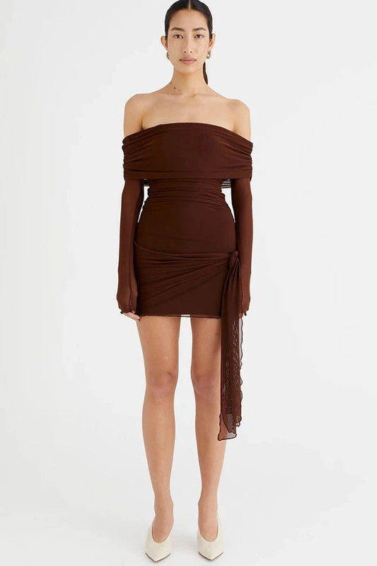 Off Shoulder Long Sleeve Mini Dress