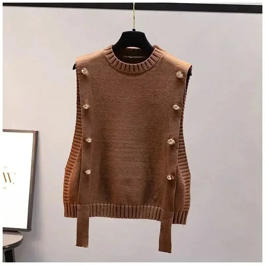 Women’s waistcoat spring and autumn outer wear pullover sweater fashion casual new ladies sleeveless round neck knitted top