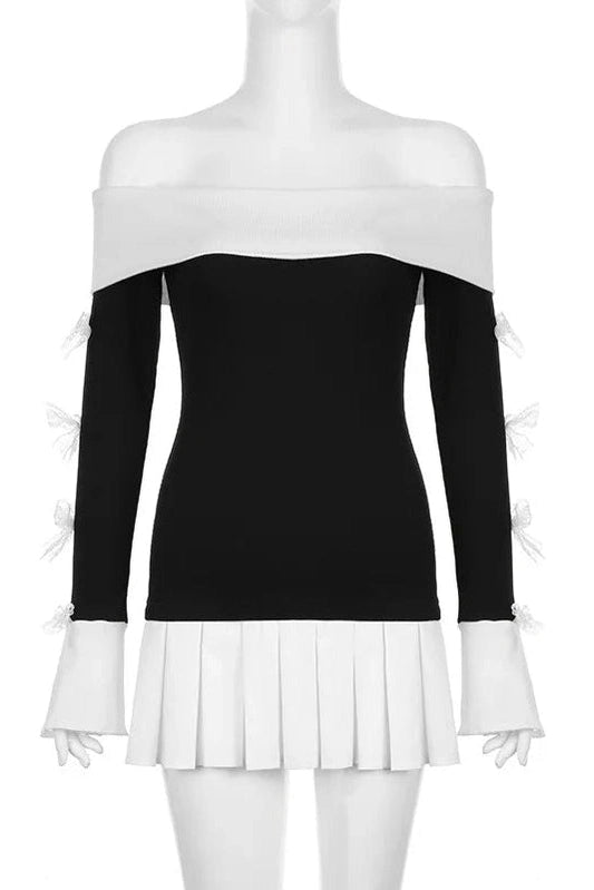 Long Sleeve Strapless A-Line Patchwork Mini Dress