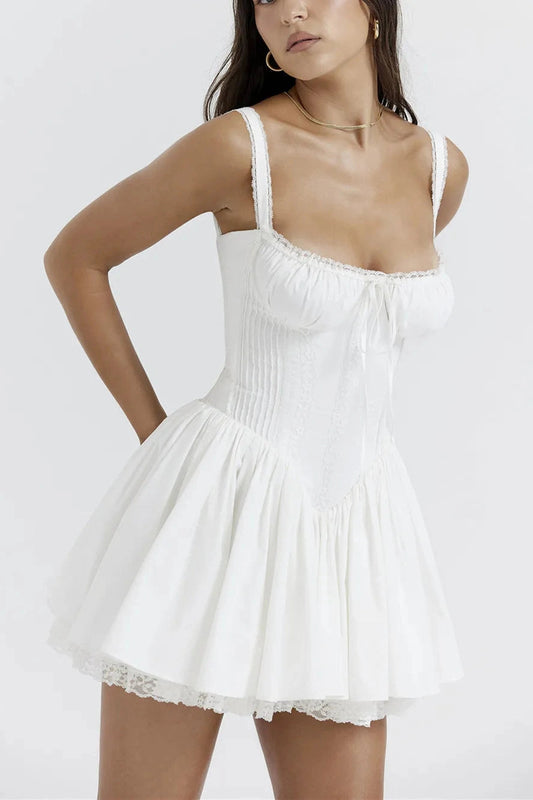 Sleeveless Square Neck A-Line Mini Dress with Tie-Up