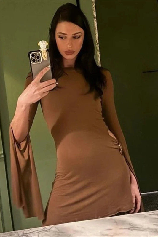 Patchwork Long Sleeve Mini Dress
