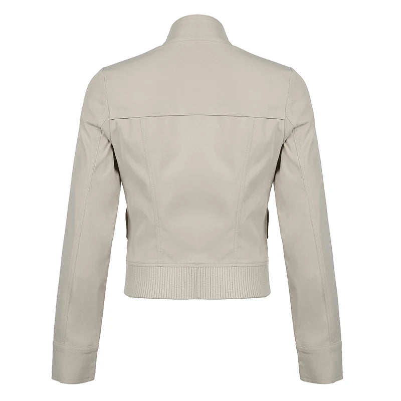 Solid Slim Basic Jacket Women S Autumn Winter New All-Match Harajuku Zipper Coat Causal Simple