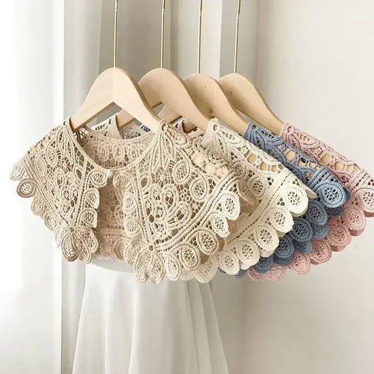 Korean Style Decorative Fake Collar Shawl Wrap Hollow Out Embroidery Sunflower Leaves Lace Necklace Vintage Short Poncho Capele