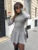 Long Sleeve Knitted Mini Dress Female High Waist Bodycon Umbrella Dress Fashion Elegant Solid Splice Fold Sweater Dress
