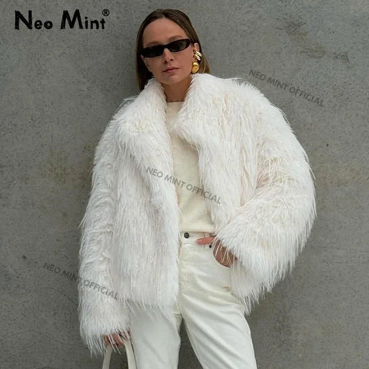 Winter Fluffy Faux Fur Coat Women Luxury Brand Tassels Furry Turkey Fur Jacket Streetwear Loose Overcoat Outerwear