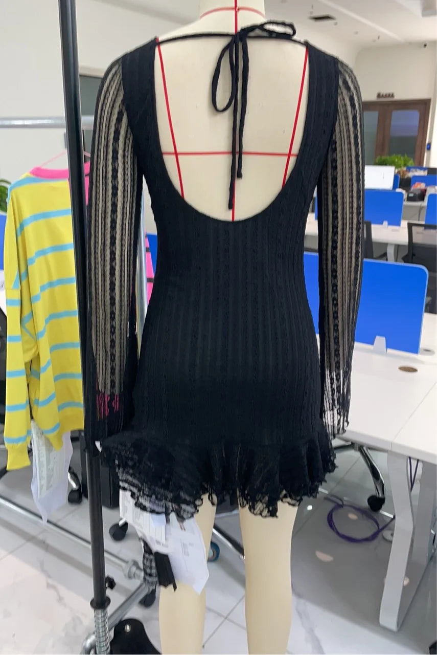 Lace Long Sleeve Mini Dress with Open Back