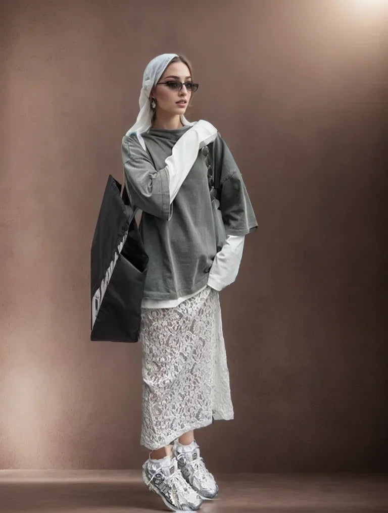 Fashion White Lace Skirts for Women Clothing New Summer Korean Gentle Hollow Jacquard Long Skirts Female Sexy Split Skirts 2024