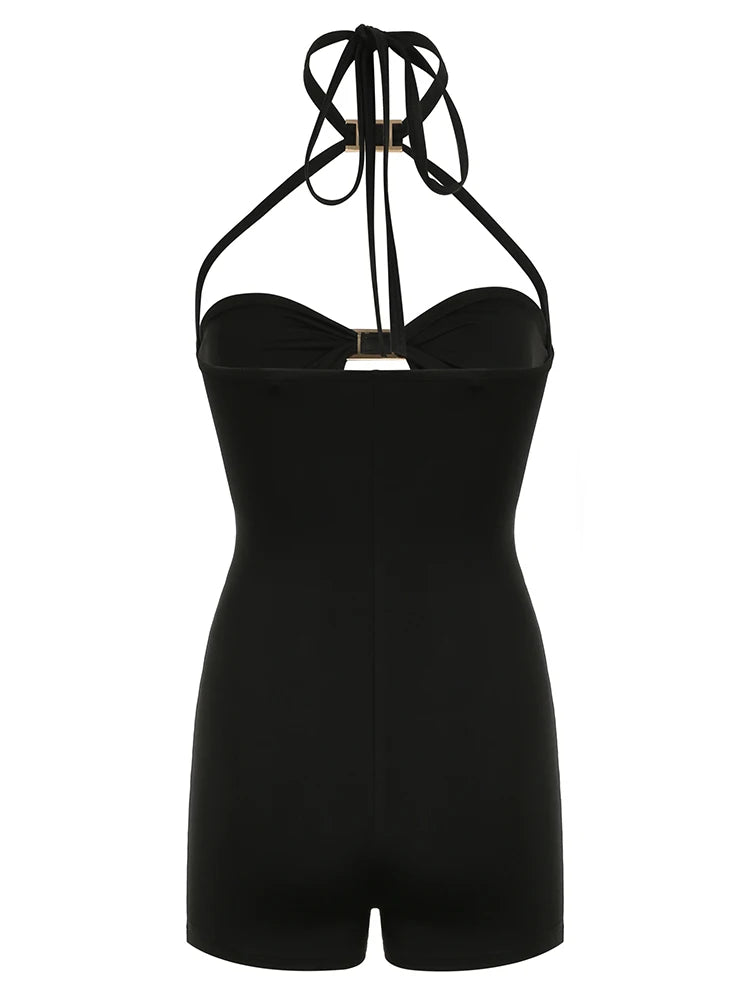 Hollow Out Skinny Sexy Tie Halter Rompers Womens Sleeveless Rave Summer Vacation Baddie Playsuits