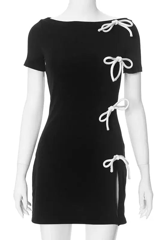 Bow Mini Dress with Side Slit