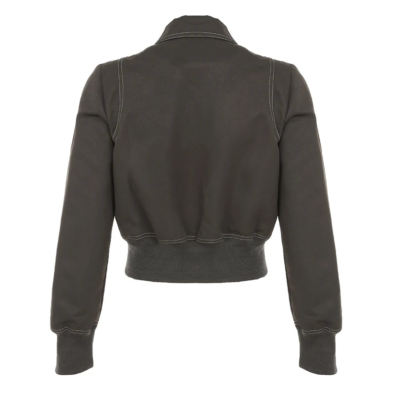Chic Punk Zipper Long Sleeve Jackets Women Slim Solid s New Trendy Streetwear Clothes Binding Waist Coat