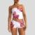 Beach Vacation Lounge Oufits 2 Pice Set Flower Print Strapless Crop Tube Tops Bandeau + Skinny Mini Skirt Wrap Bodycon Women