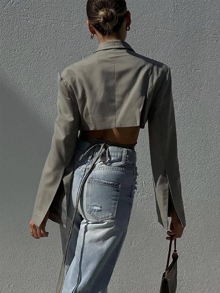 Blazer ajustado y corto de doble capa con cordón para mujer | Ideal para cualquier temporada