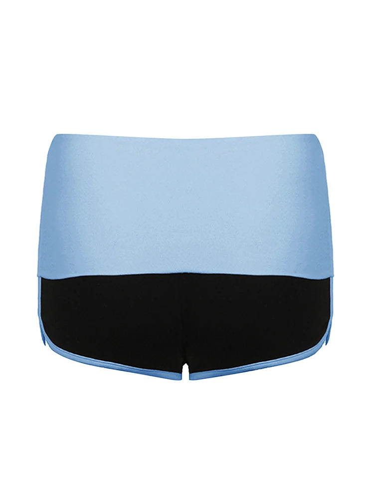 Contrast Pachwork Slim Casual Shorts Women