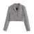 Retro French Style Green Check Plaid Weavon Cropped Blazer Women Notched Metal Buckle Buttons High Waist Suit Short Coat Outwear