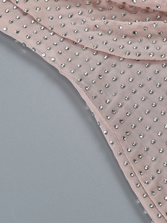 Sparkling Elegant Rhinestone Mesh Halter Backless Party Dress