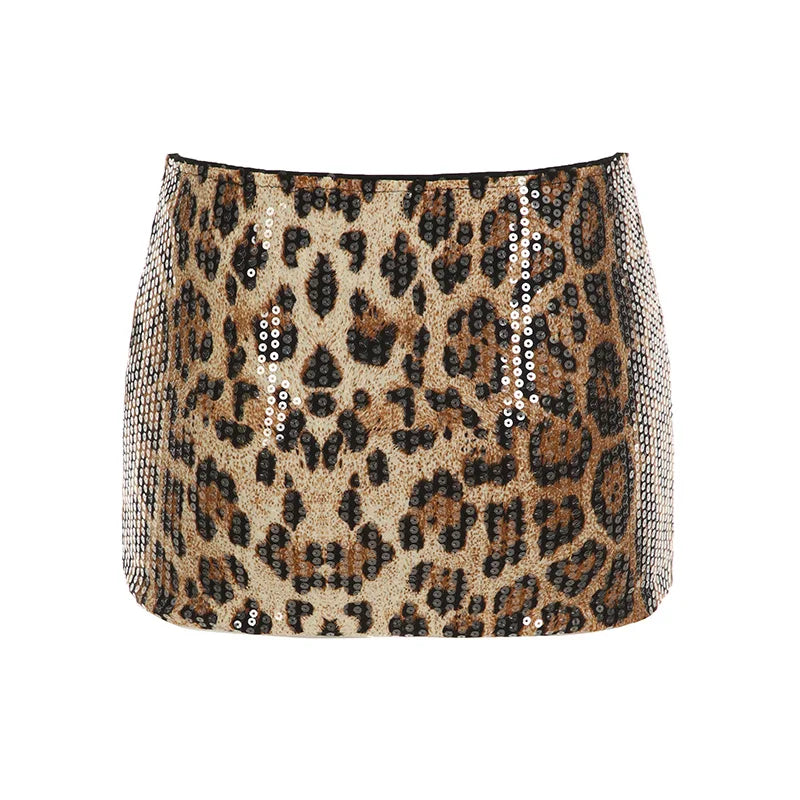 Fashion Leopard Sequined Women Slim Sexy Mini Skirts Hotsweet Gyaru A-Line Skirts s Trendy Streetwear Clothes