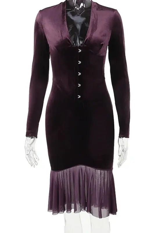 Velvet Mini Dress with Button Detail