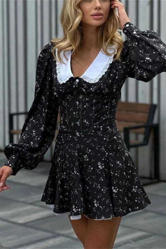 Patchwork V-Neck Mini Dress