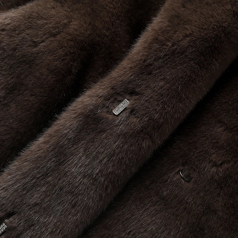 Winter Luxury Faux Mink Fur Coat Women Iconic Brand Long Outerwear Jacket Crystal Hooks Street Style Warm Overcoat