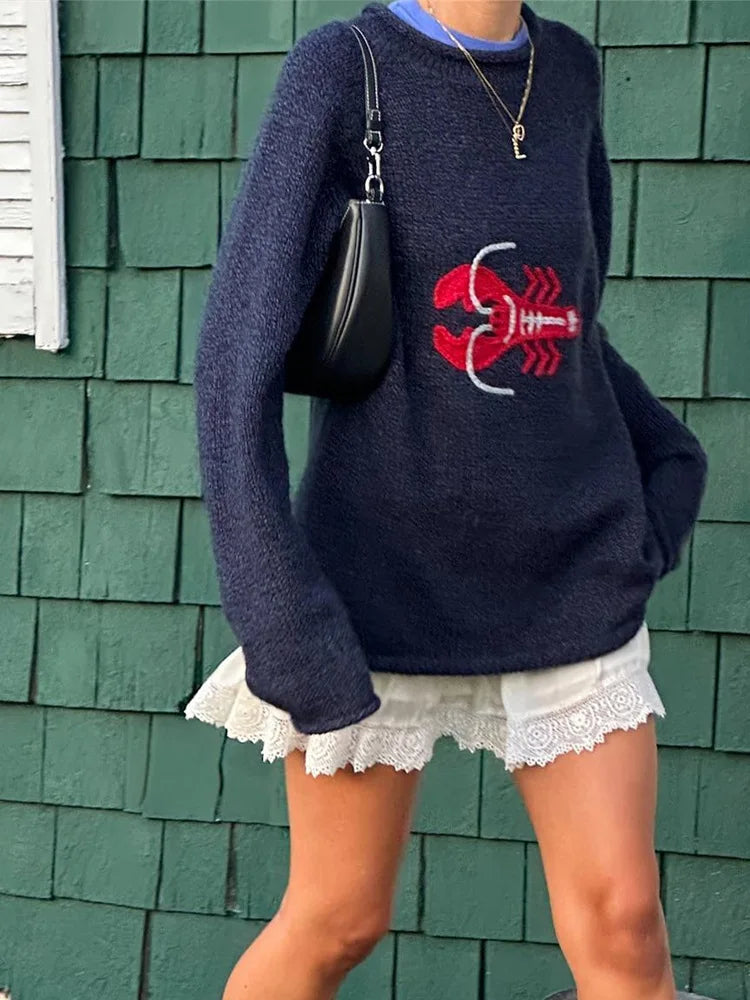 Y2k 2024 Goth Unisex Cartoon Sweater Long Sleeve Knitted Pullovers Oversized O-neck Fashion Warm Cotton Streetwear.