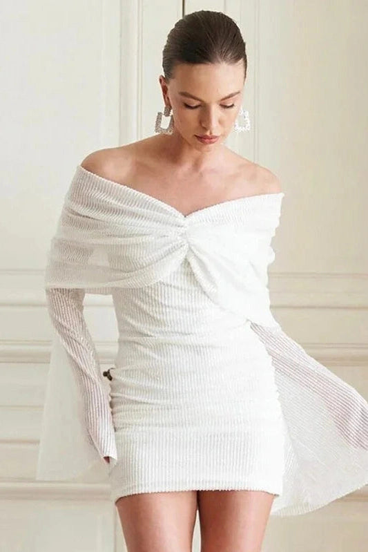 Off-Shoulder Bodycon Mini Dress with Long Sleeves