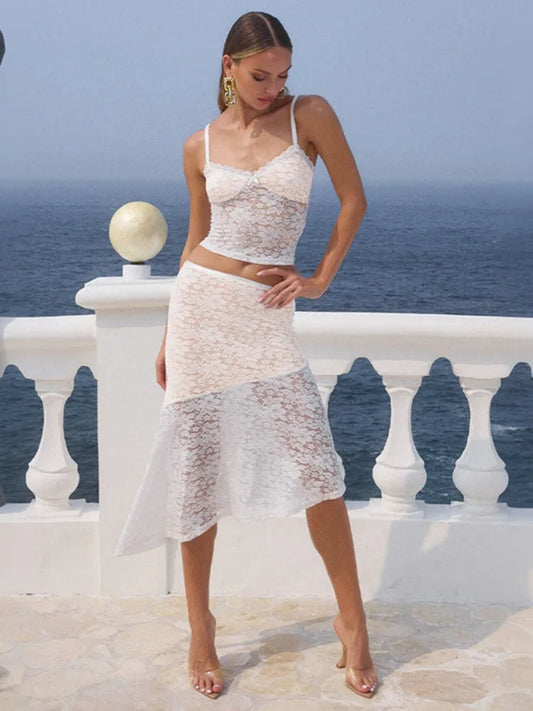 Lace Halter Print Contrast Knit Set