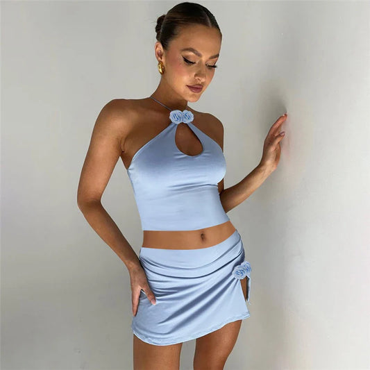 Fairycore Solid Color Flower Decor Hollow Cami Top