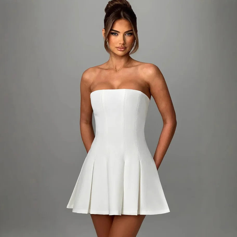 Strapless Bow Ruffle Elegant Gothic Mini Dress