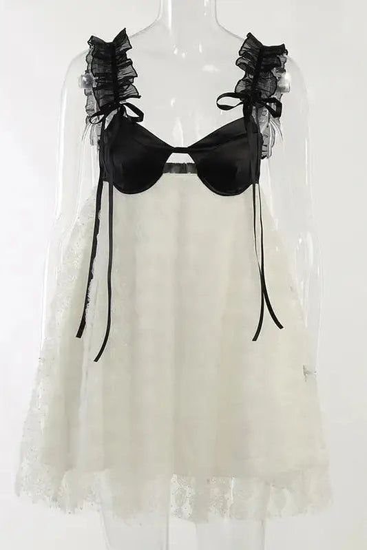 Flower Lace Backless Mini Dress - Lace Backless Mini Dress