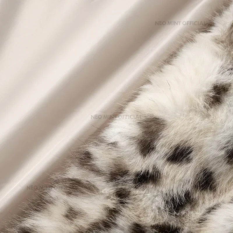 Winter Brown Leopard Fluffy Faux Fur Coat Women Luxury Stand Fur Collar Fox Fur Outerwear Jacket Female Overcoats