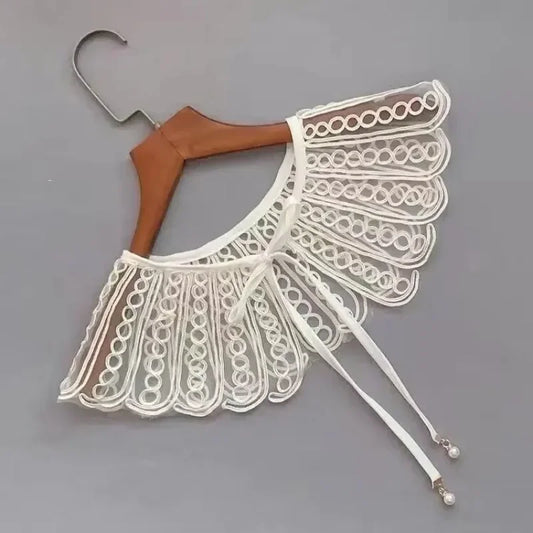 Korean Style Decorative Fake Collar Shawl Wrap Hollow Out Embroidery Sunflower Leaves Lace Necklace Vintage Short Poncho Capele