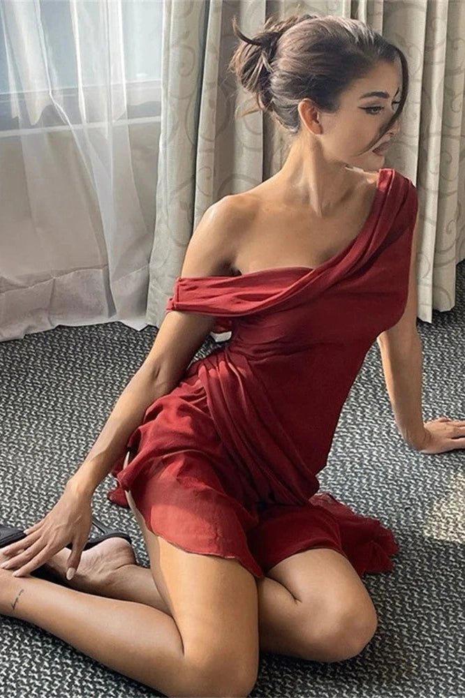 Off-Shoulder Mini Dress with High Waist