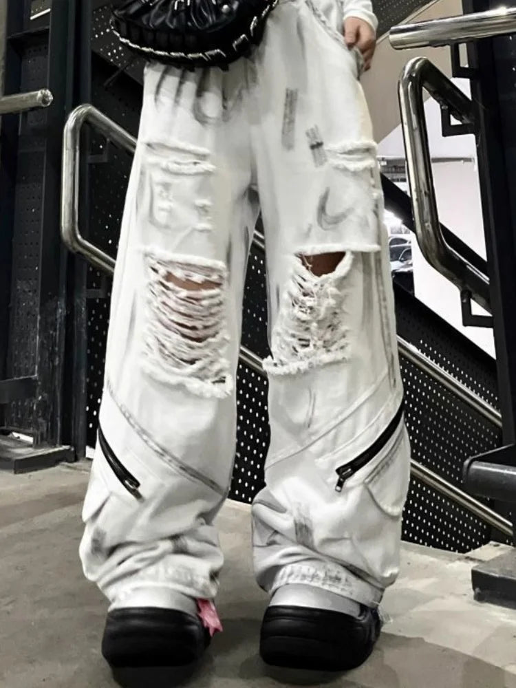 Graffiti Ripped Cargo Pants