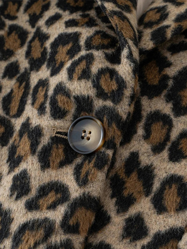 Fall Leopard Print Jacket Blazer Women Lapel One Button Long Sleeve Loose Coat Female Fashion All-matching New in Outwears